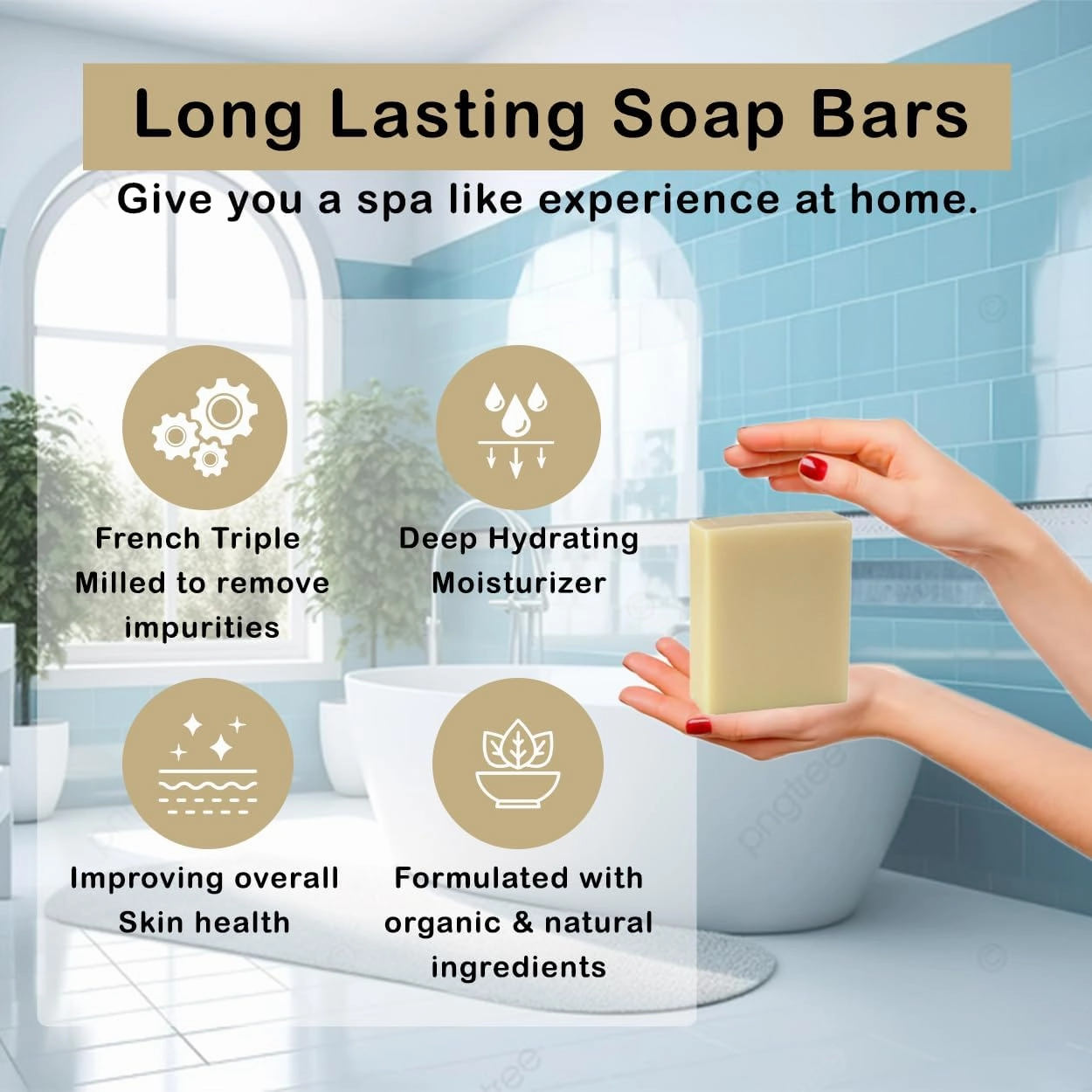 Coconut Vanilla Scented Natural Soap Bars (5 Bars), 3.5oz Moisturizing French Triple Milled Soap Bars Enriched with Shea Butter - Pure Plant Oil Bath & Body