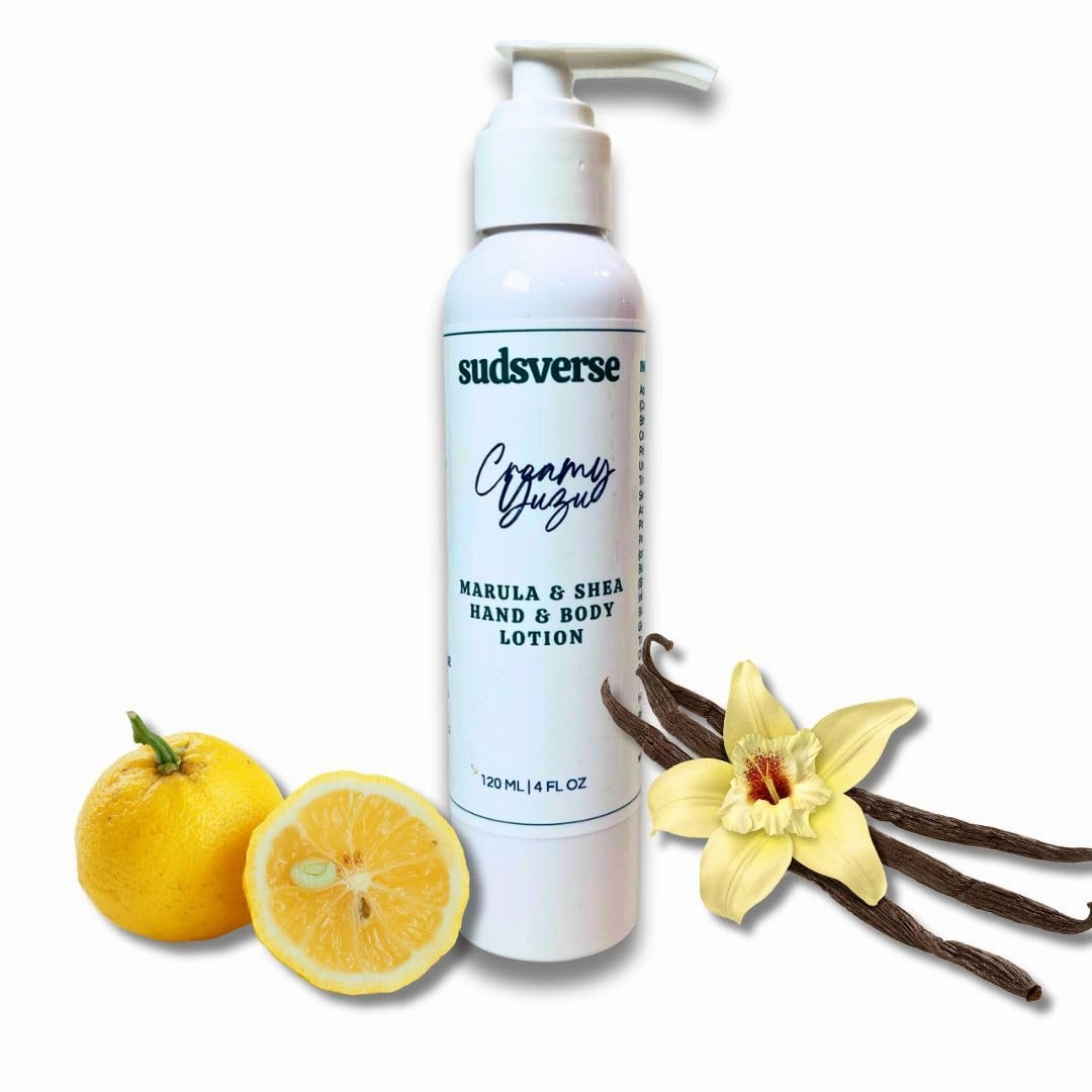Creamy Yuzu Luxury Hand & Body Lotion with Marula Oil, Shea Butter - Hydrating Natural Moisturizer (4 oz)
