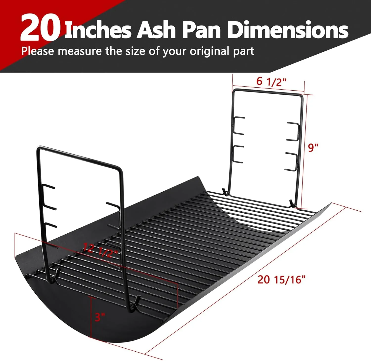 Criditpid 20 Inch Ash Pan Drip Pan Ashpan for Char-Griller 5050, 5072, 5650, 2123, 2223, 2823 Charcoal Grill, 20" Drip Pan Grates Replacement Part with 2pcs Fire Grate Hanger.