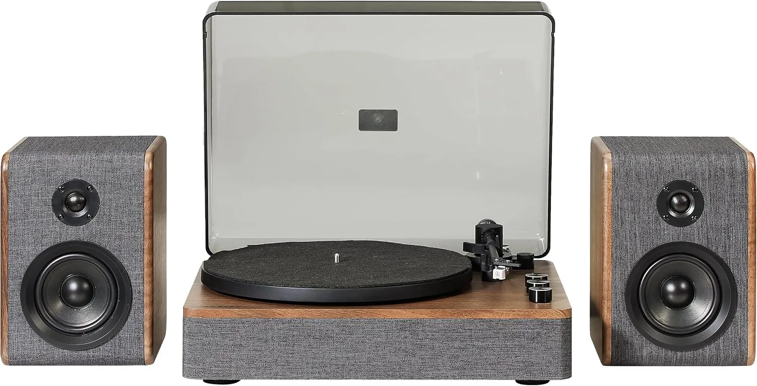 Crosley CR7501A-CL Nocturne 2-Speed Bluetooth Record Player Turntable with Matching Stereo Speakers, Charcoal