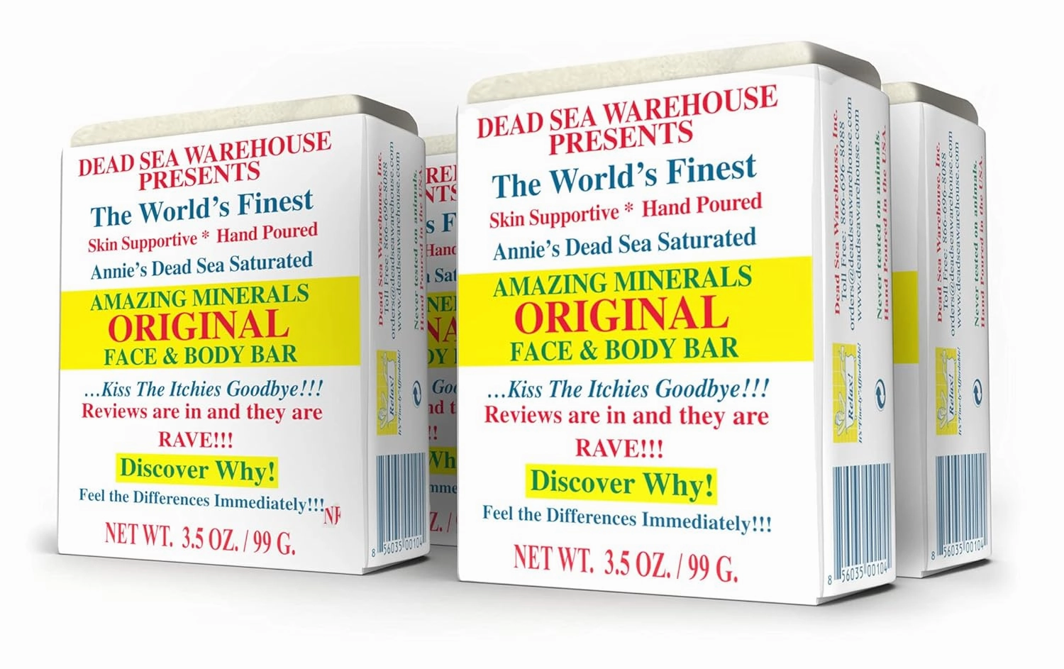 Dead Sea Warehouse - Dead Sea Salt Soap Bar - Original Face & Body Bar - Hydrating Mineral Soap for All Skin Types, Fragrance-Free – 4 Pack