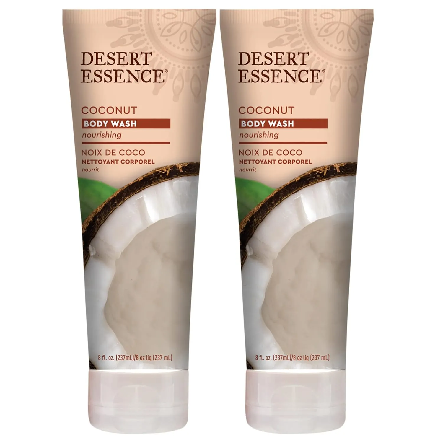 Desert Essence Coconut Body Wash Deep Hydration Infused with Moisture-Rich Botanicals Jojoba Oil, Organic Coconut & Shea Butter - Vegan, Gluten-Free, Cruelty-Free - 8oz (Pack of 2)