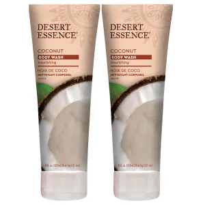 Desert Essence Coconut Body Wash Deep Hydration Infused with Moisture-Rich Botanicals Jojoba Oil, Organic Coconut & Shea Butter - Vegan, Gluten-Free, Cruelty-Free - 8oz (Pack of 2)