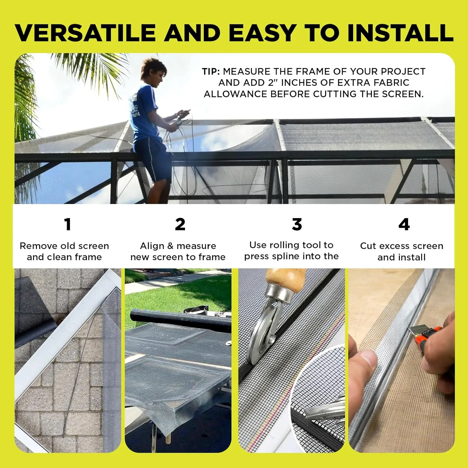 DOCA 96 in x 100 ft Window Screen Mesh - Window Screen Replacement, Fiberglass Mesh Roll for Window, Patio Screen, Porch Screen, or Door - Charcoal