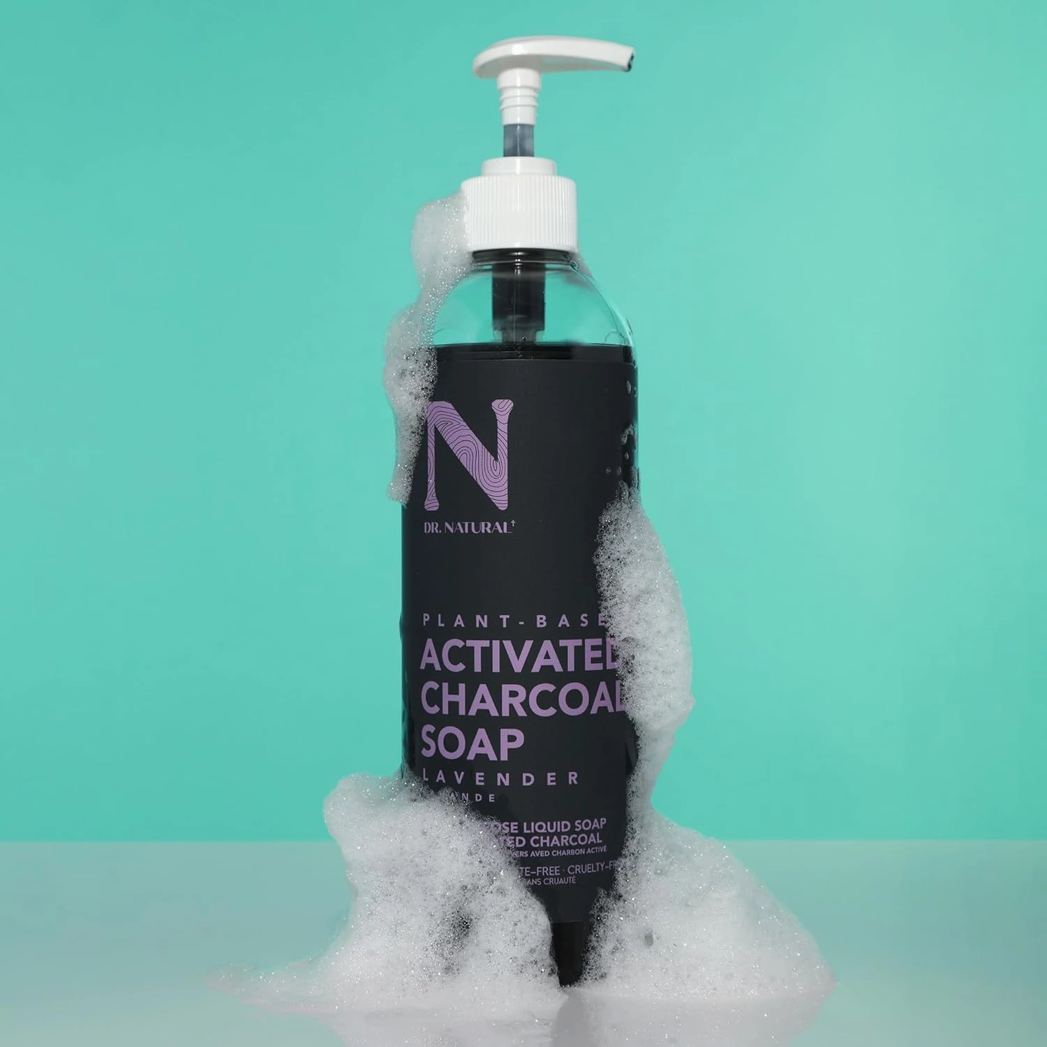 Dr. Natural Activated Charcoal Liquid Soap - Anti Acne and Blemishes - Deep Cleansing Body Wash - Gentle Body Soap for Clear Skin - Lavender - 16 oz (Pack of 2)