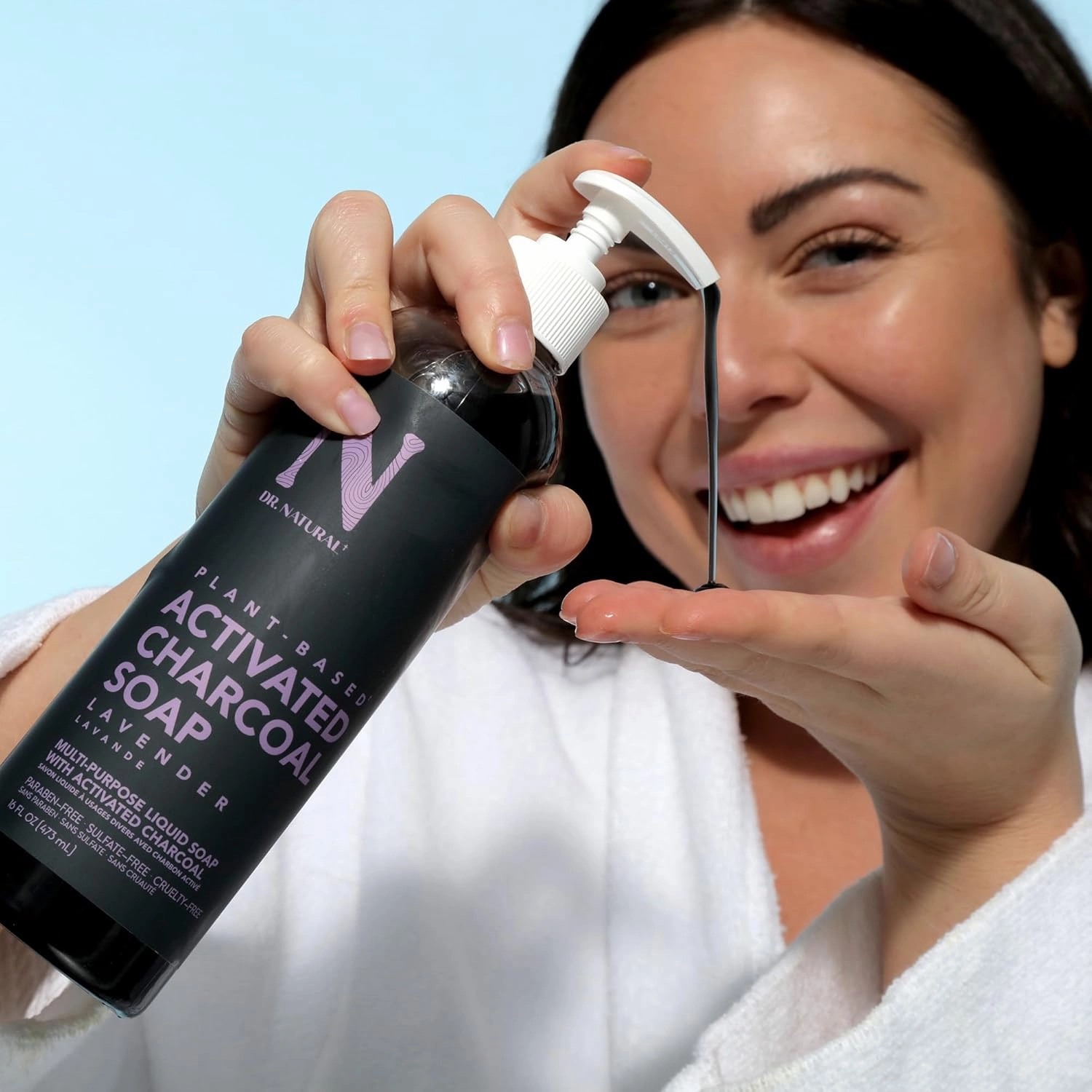 Dr. Natural Activated Charcoal Liquid Soap - Anti Acne and Blemishes - Deep Cleansing Body Wash - Gentle Body Soap for Clear Skin - Lavender - 16 oz (Pack of 2)
