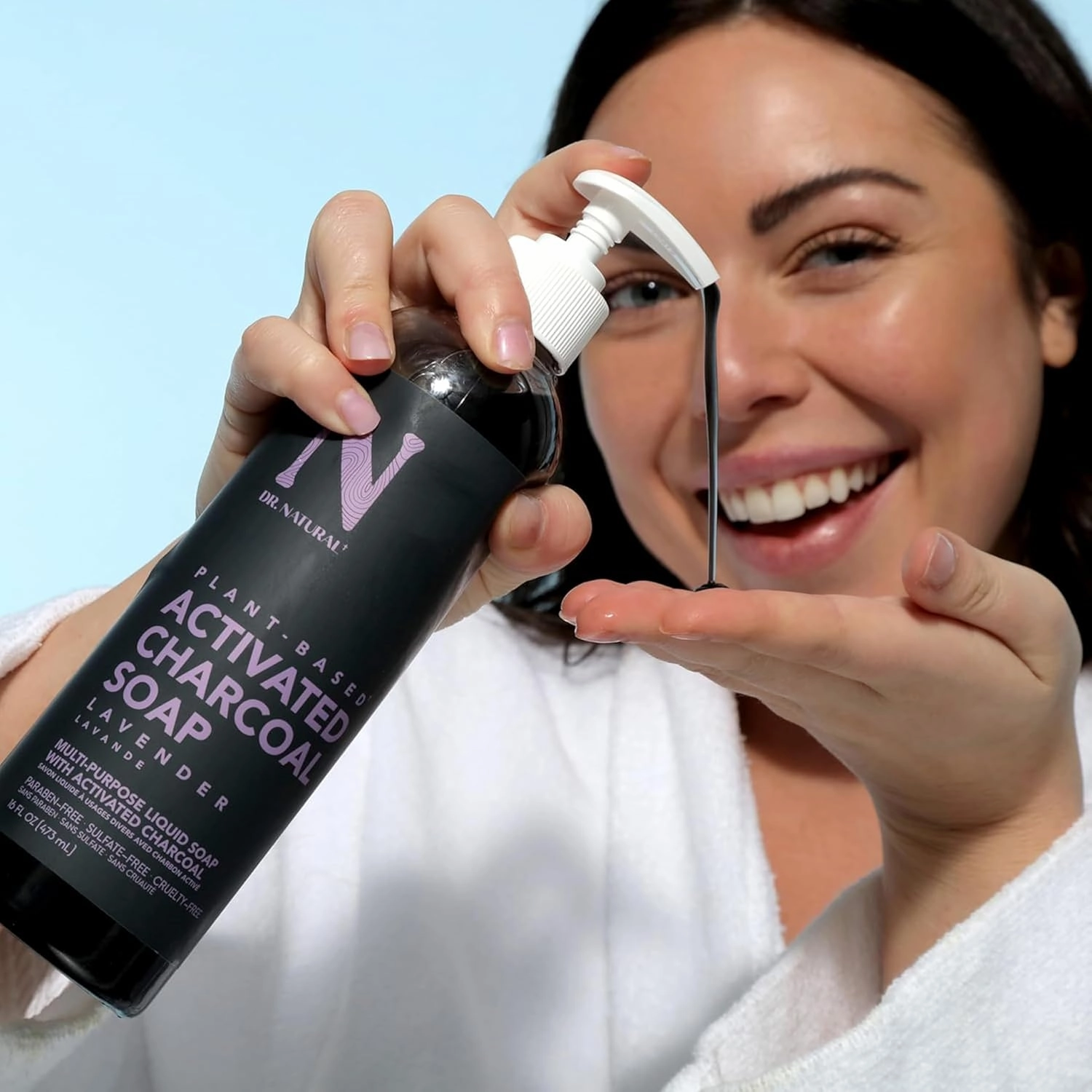 Dr. Natural Activated Charcoal Liquid Soap - Anti Acne and Blemishes - Deep Cleansing Body Wash - Gentle Body Soap for Clear Skin - Lavender - 16 oz (Pack of 2)