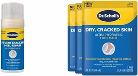 Dr. Scholl's Severe Cracked Heel Repair Restoring Balm 2.5oz & Dry, Cracked Skin Ultra-Hydrating Foot Mask, Intensely Moisturizes Repairs and Softens Rough Dry Skin with Urea, 1 Pair