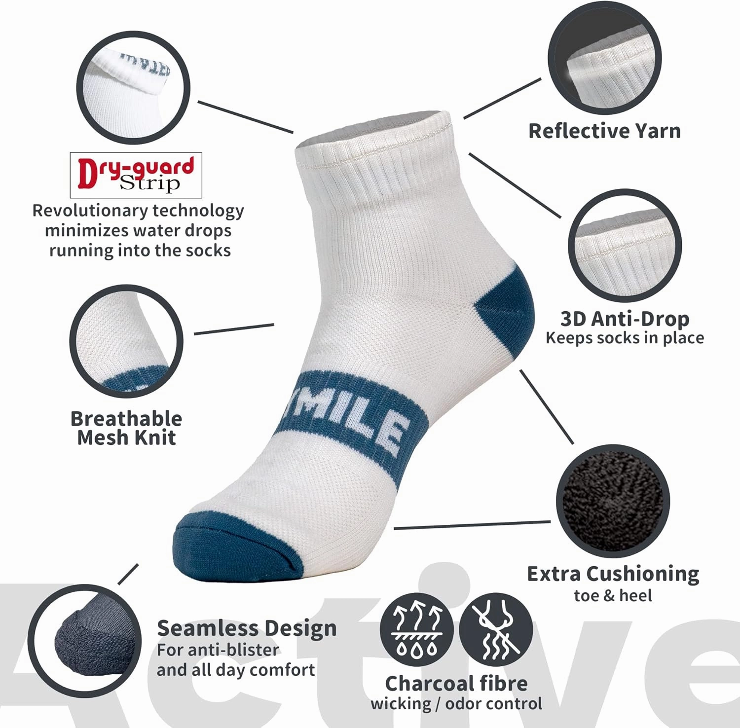 DRYMILE Active Waterproof Socks, Breathable Cushioned Running, Hiking, Winter Waterproof Socks for Men & Women - Ankle
