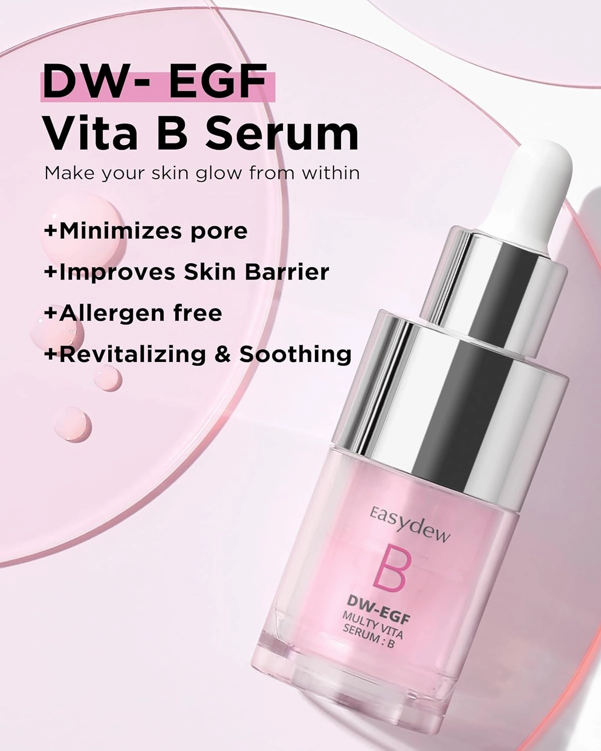 EASYDEW Multi Vita B Serum - Korean Facial Serum for Healthy Skin Barrier with Vitamin B, EGF Peptide, Ceramide NP, Panthenol - Hydrating, Revitalizing and Strengtening Skin Barrier, 0.47 fl.oz.