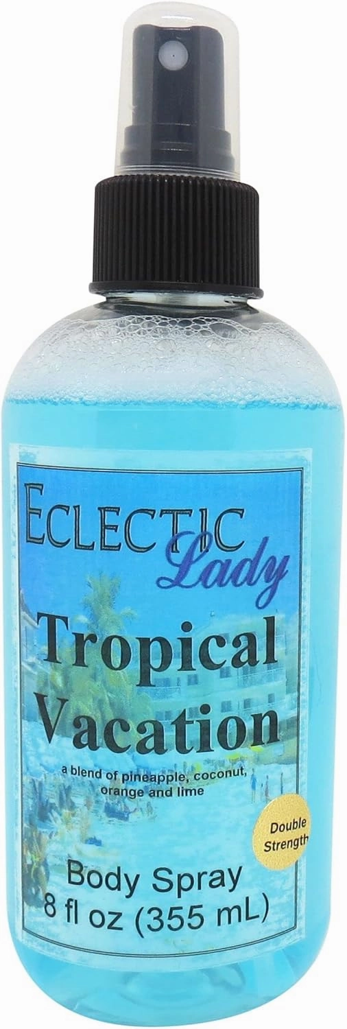 Eclectic Lady Tropical Vacation Body Spray, Double Strength, 8 ounces, Body Mist for Women with Clean, Light & Gentle Fragrance, Cologne with Soft, Subtle Aroma For Daily Use