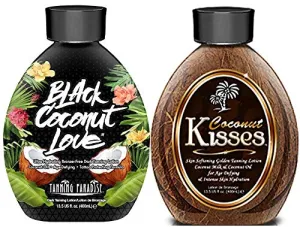 Ed Hardy Coconut Kisses Golden Tanning Lotion, 13.5 oz | BEST SELLERS | Tanning Paradise Black Coconut Love Tanning Lotion | Coconut Oil | Age-Defying | Tattoo Protecting Formula | Ultra Hydrating Dark Tanning Lotion, 13.5oz