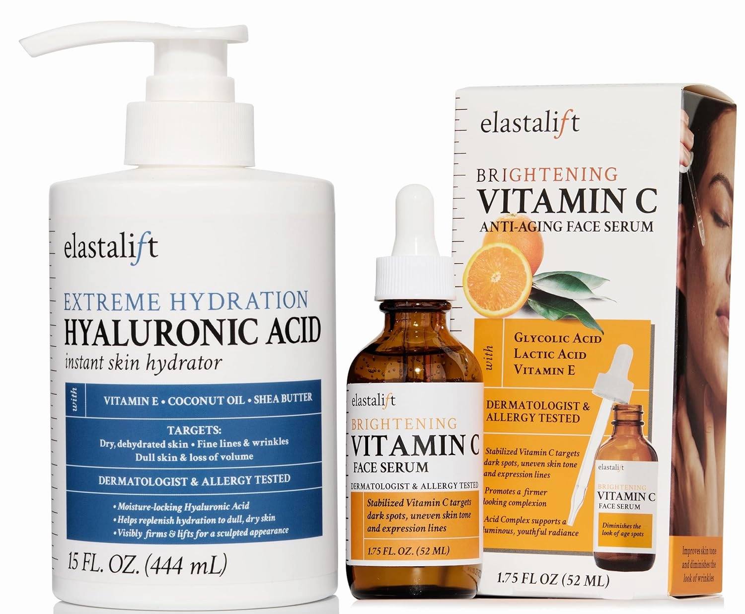 Elastalift Hyaluronic Acid Hydrating Body Lotion   Vitamin C Brightening Facial Serum Set