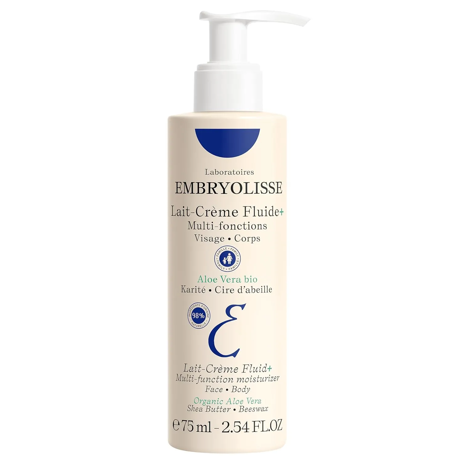 Embryolisse Lait Creme Fluid  Face & Body Cream. Natural Lightweight Moisturizer for All Skin Types. Hydrating Lotion with Shea Butter & Aloe Vera, 2.54 Fl Oz