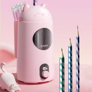 ENMY Electric Pencil Sharpener, Fully Automatic for No.2/Colored Pencils(7-12mm), Auto in & Out, Totally Hands-Free Rechargeable for Home, Classroom, Cute Cat Shape