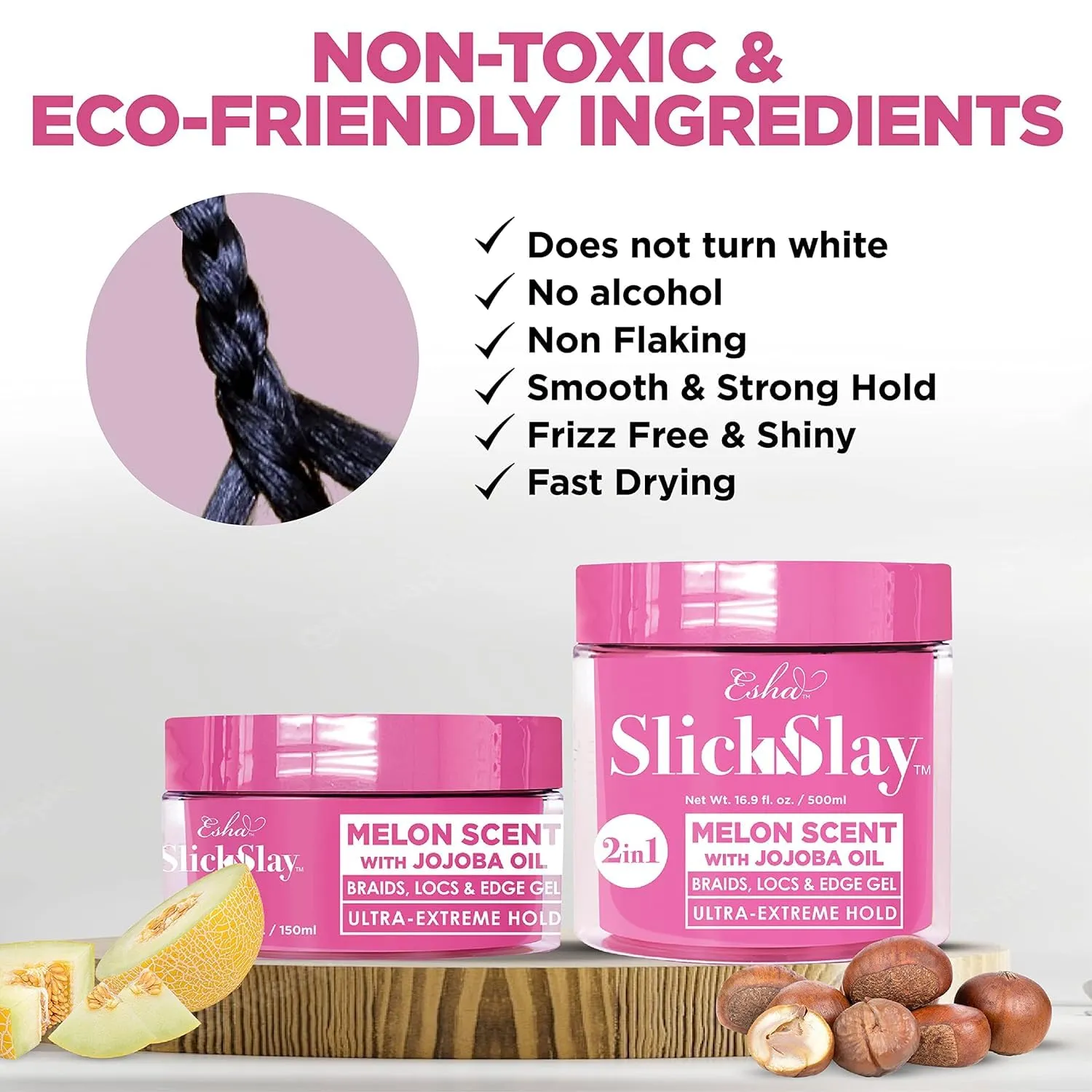 Esha Slick N Slay Braiding Gel - 3-in-1 Ultra Extreme Hold Hydrating and Conditioning Gel for Locs, Twists, Braids, and Edges (COCONUT, 17 oz.)