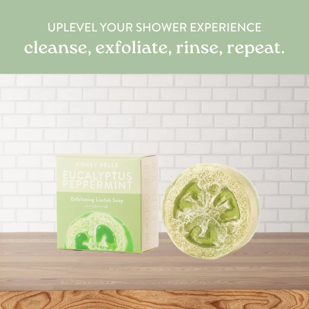 Eucalyptus Peppermint Exfoliating Loofah Soap 2-Pack - Exfoliating Bar with Loofah Inside - Cleansing, Moisturizing, Nourishing, Scrubby Soap - Plant-Based, Eco-Friendly, Vegan