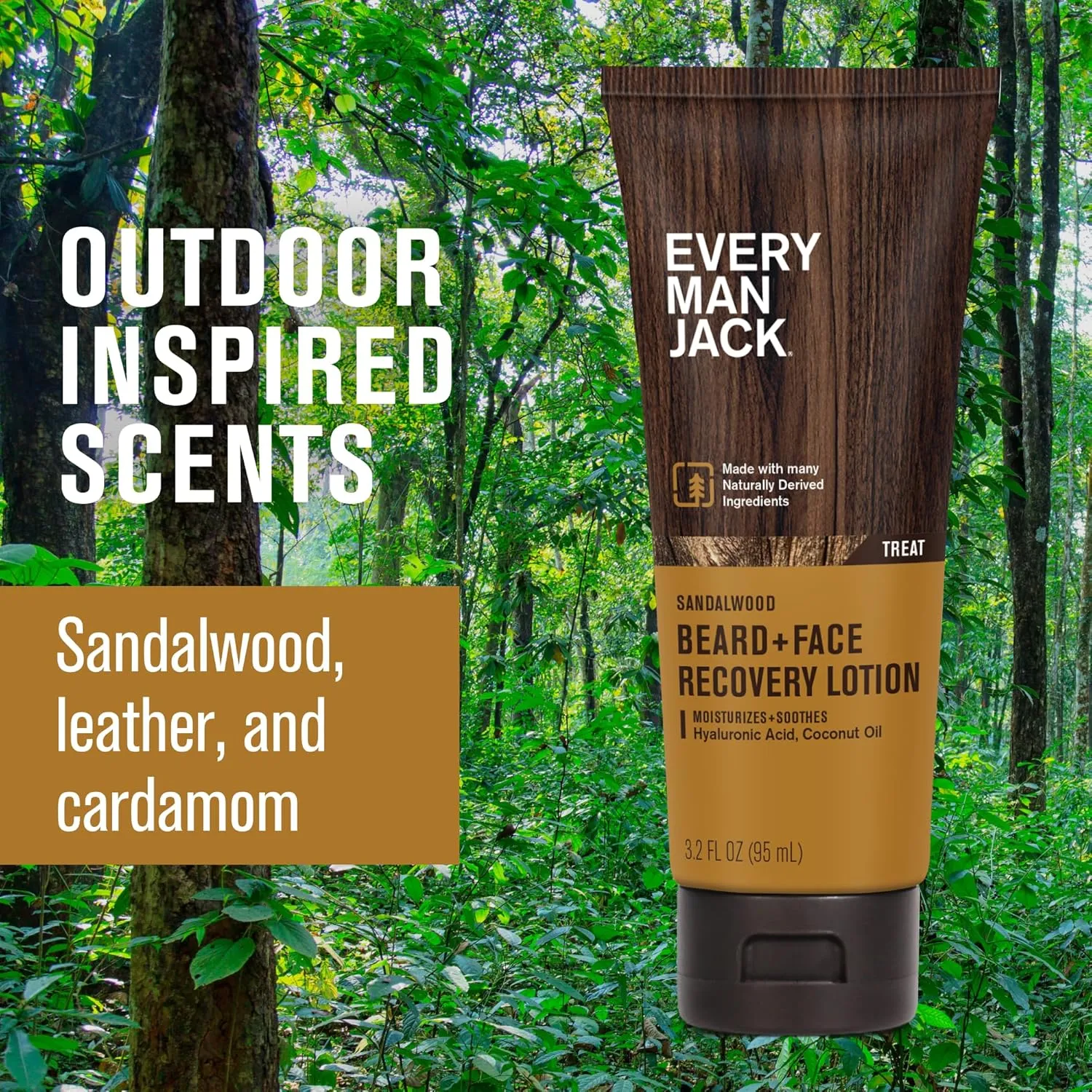 Every Man Jack Beard   Face Recovery Lotion-Moisturizes Relieves Dry Skin and Beard Itch - Light Sandalwood Scent-Made w/Naturally Derived Ingredients like Coconut Oil, and Witch Hazel-3.2oz(2 pack)
