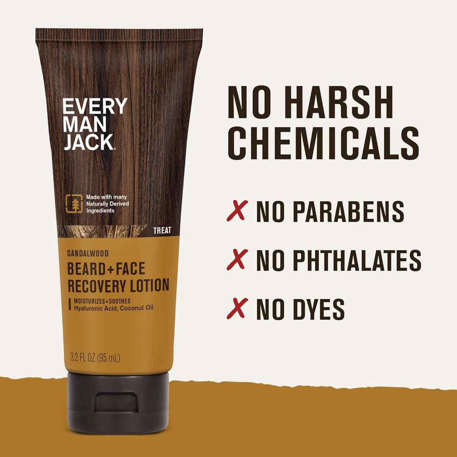 Every Man Jack Beard   Face Recovery Lotion-Moisturizes Relieves Dry Skin and Beard Itch - Light Sandalwood Scent-Made w/Naturally Derived Ingredients like Coconut Oil, and Witch Hazel-3.2oz(2 pack)