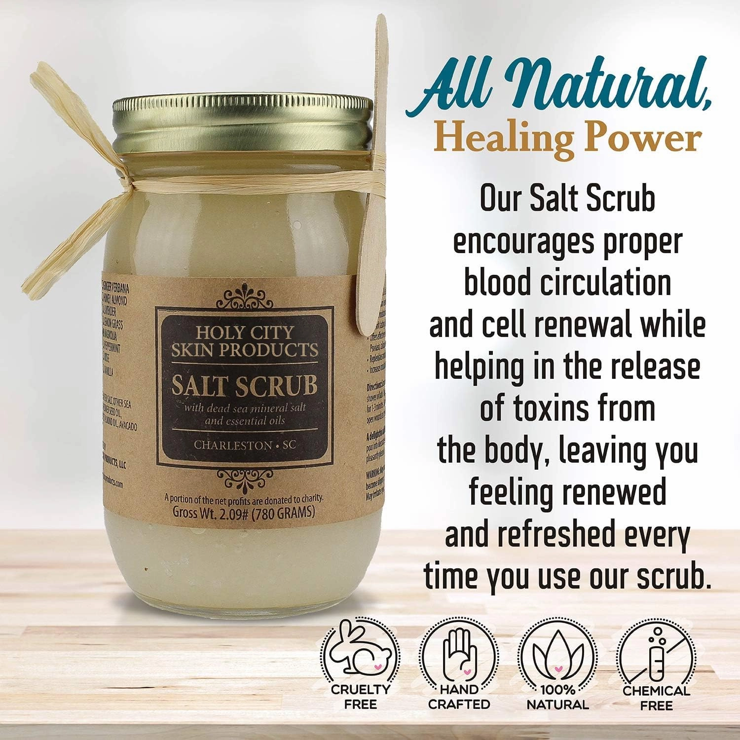 Exfoliating Body Scrub - Pure Dead Sea Salt Scrub for Hands and Body with Coconut, Hydrating Moisturizing Skin Care Gift Set with Wooden Bowl, 16 fl oz