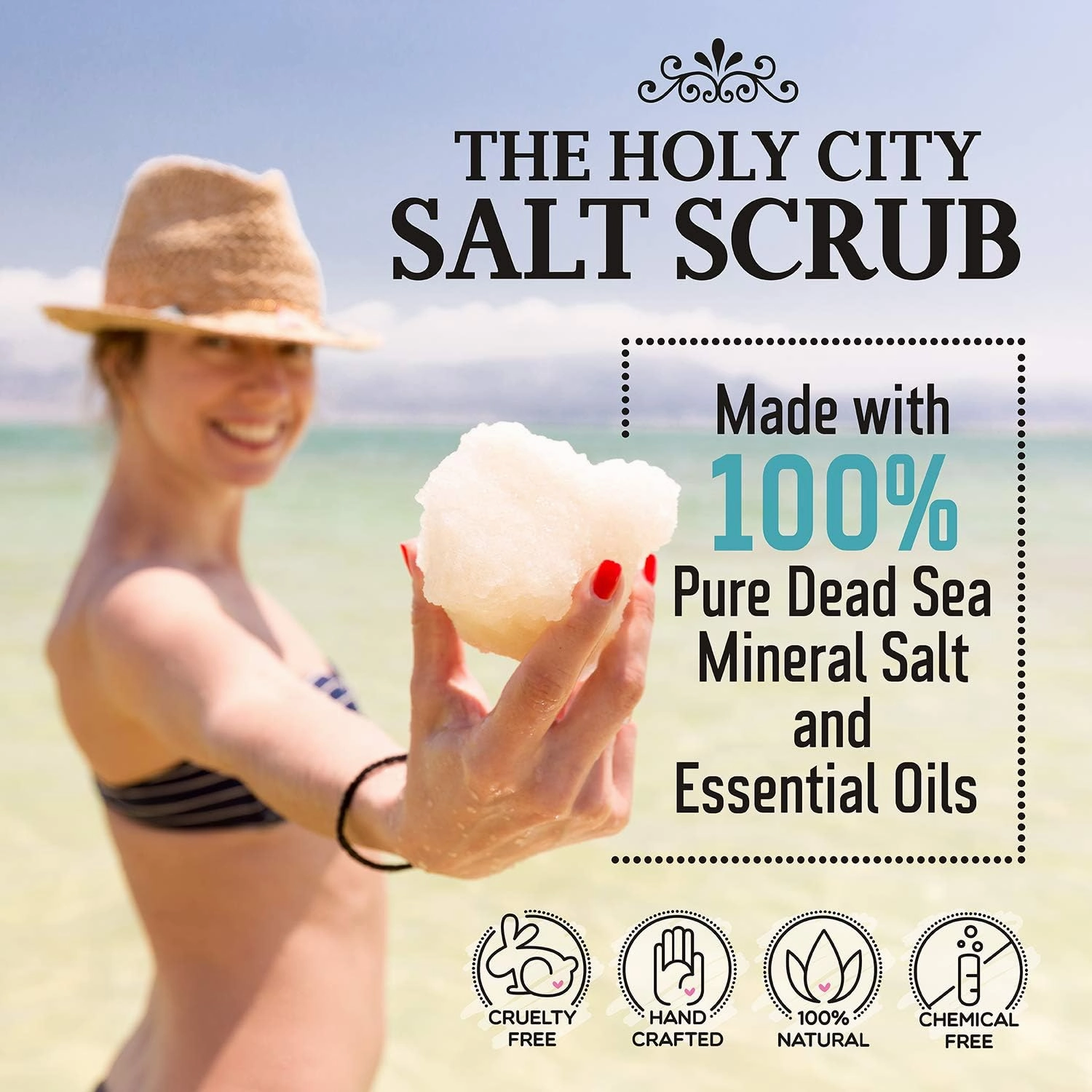 Exfoliating Body Scrub - Pure Dead Sea Salt Scrub for Hands and Body with Coconut, Hydrating Moisturizing Skin Care Gift Set with Wooden Bowl, 16 fl oz