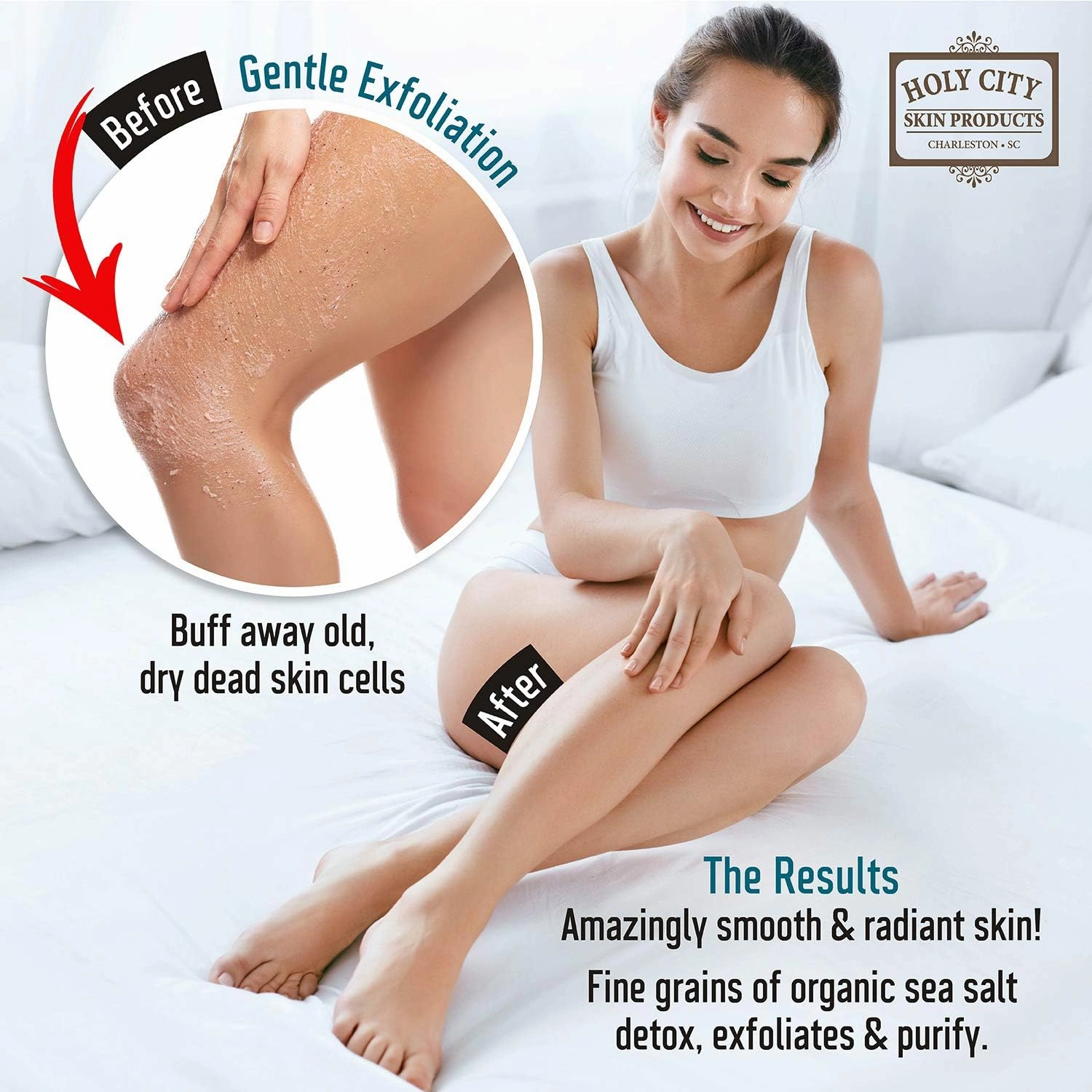 Exfoliating Body Scrub - Pure Dead Sea Salt Scrub for Hands and Body with Coconut, Hydrating Moisturizing Skin Care Gift Set with Wooden Bowl, 16 fl oz