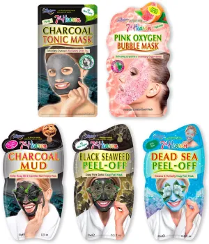 Face Mask Bundle with Pink Oxygen Bubble Mask, Charcoal Tonic Sheet Mask, Black Seaweed Peel-Off, Charcoal Mud and Dead Sea Peel-Off Masks for a Deep Pore Detox (Pack Of- 5)
