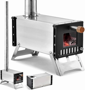 Foldable Camping Wood Stove, Camping Stove Grill for Cooking, Wood Burning Stove for Camping, Hiking, Picnic and BBQ, 17.5x23.5x32.8cm