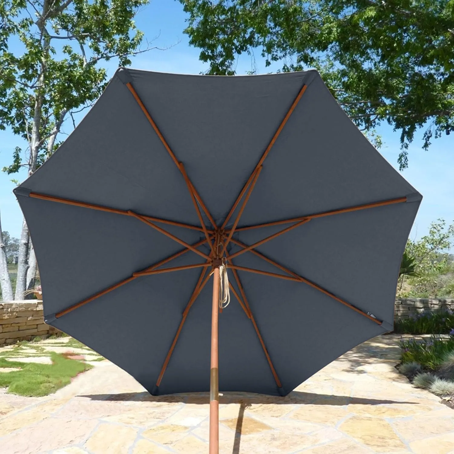 Formosa Covers - 9ft Market Patio Umbrella Replacement Canopy - 8 Ribs Top Canvas - 300D UV Protective and Water Resistant Umbrella Fabric - Premium Quality Replacement Canopy Cover ONLY (Charcoal Grey)