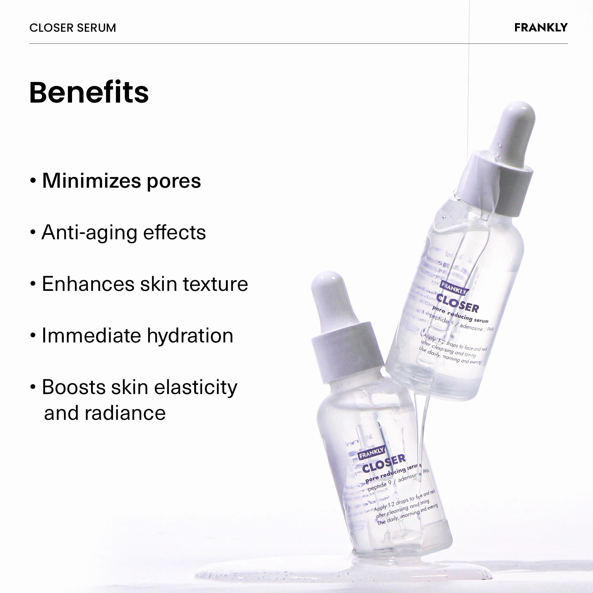 FRANKLY Closer Serum Jumbo | Pore Minimizer Serum | 9 Peptides, Vegan Collagen, Adenosine, PHA | Korean Pore Minimizer for Glass Skin, Anti-Aging, Hydration, Elasticity | 2.03 fl oz