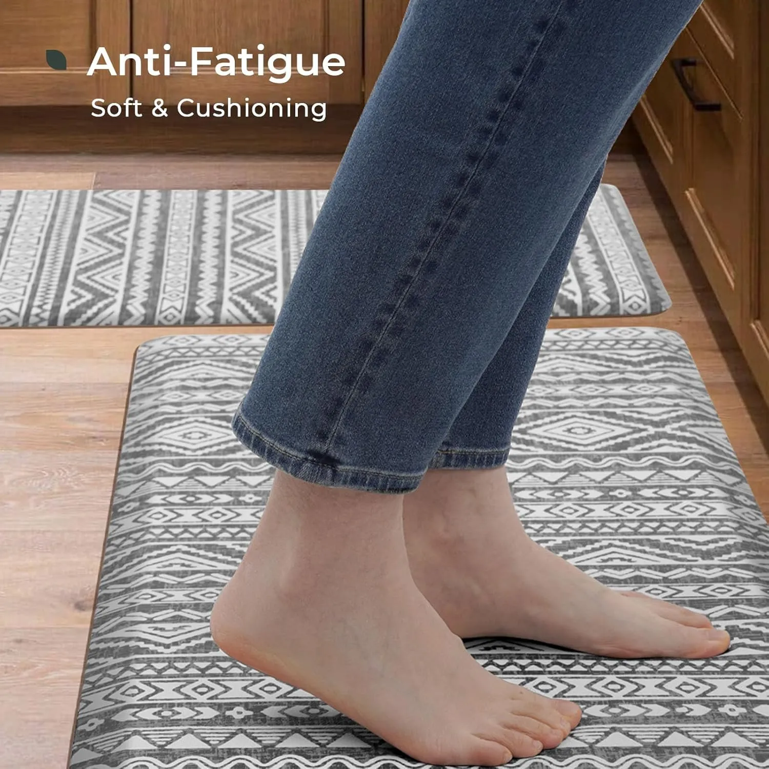 FRESHMINT Boho Kitchen Mat 0.47" Thick Anti-Fatigue Cushioned Kitchen Mats 17.3"x60" for Floor, Long Waterproof Non Slip Comfort Standing Mat Kitchen Rug for Kitchen Decor Sink Office, Charcoal Gray
