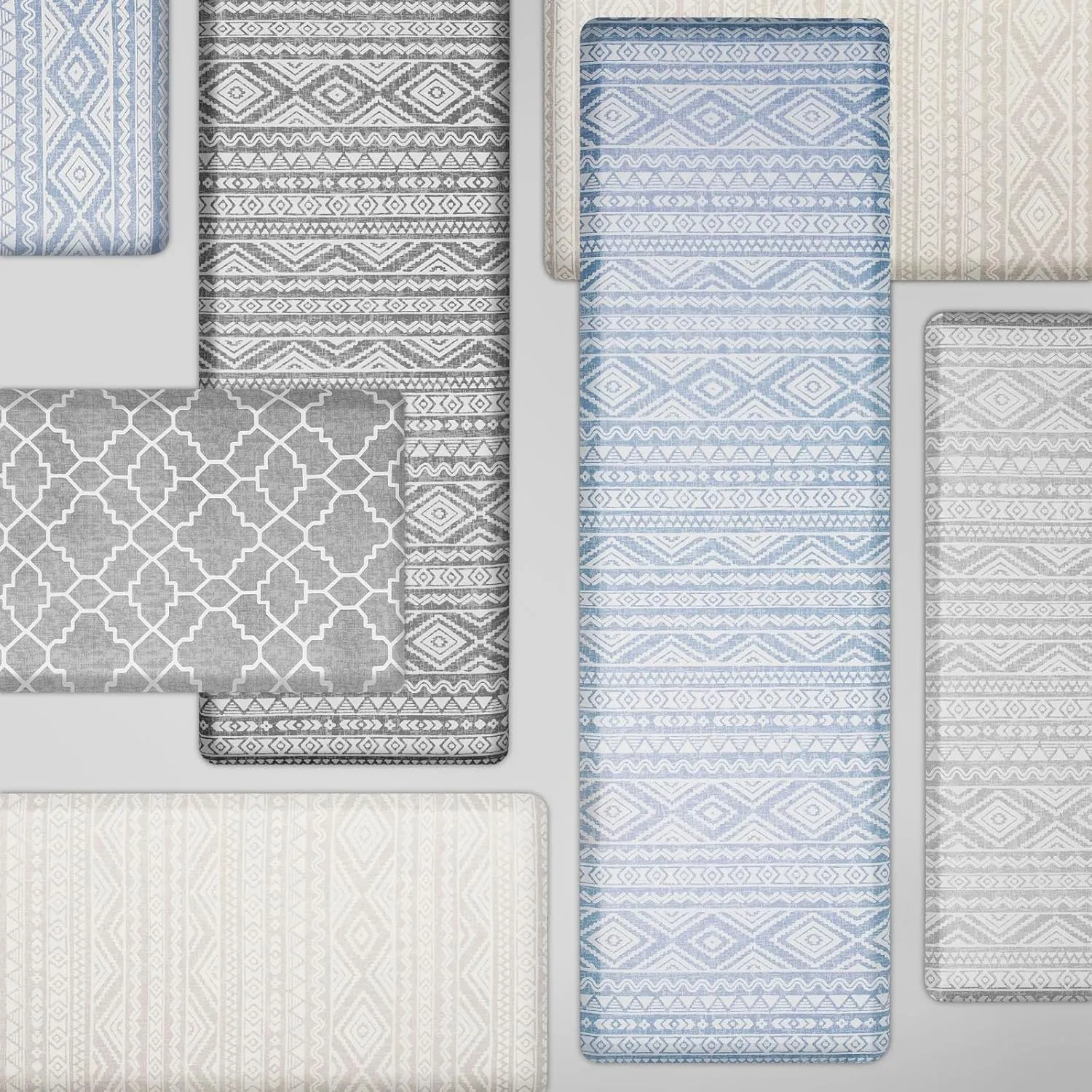 FRESHMINT Boho Kitchen Mat 0.47" Thick Anti-Fatigue Cushioned Kitchen Mats 17.3"x60" for Floor, Long Waterproof Non Slip Comfort Standing Mat Kitchen Rug for Kitchen Decor Sink Office, Charcoal Gray