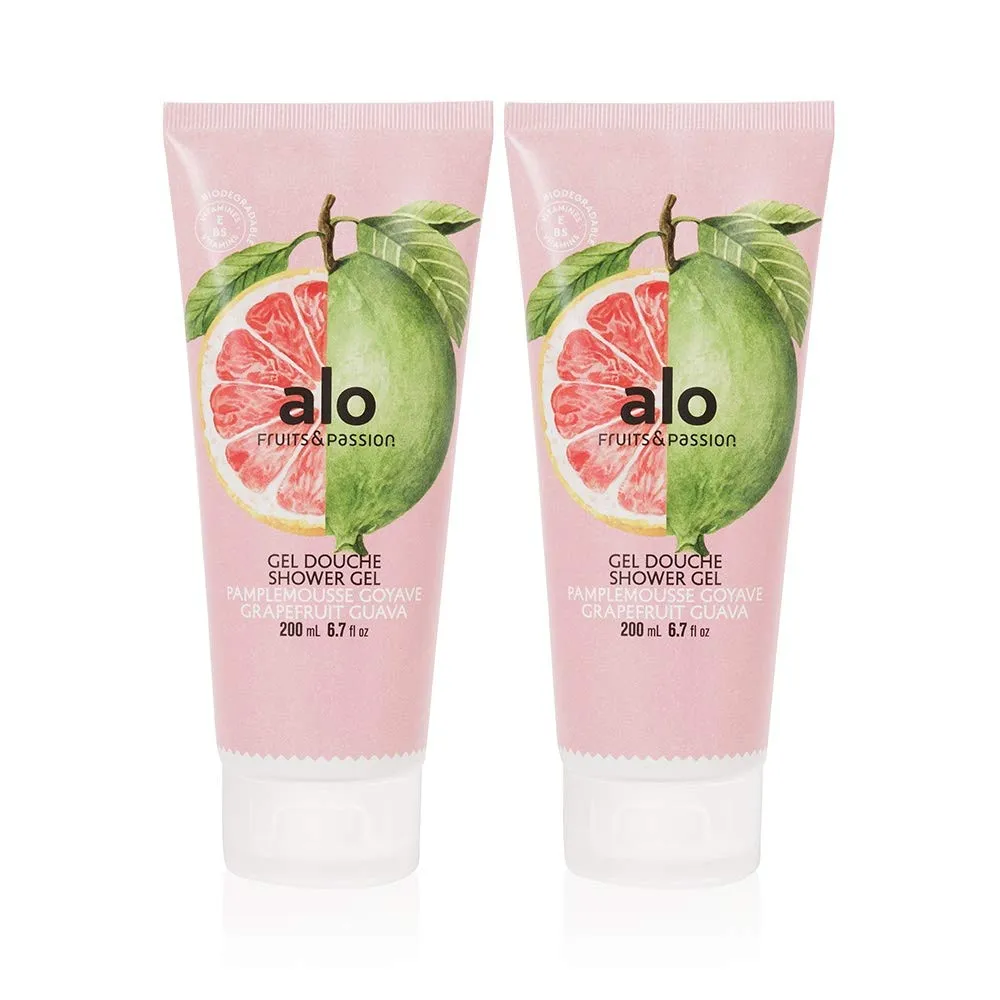 Fruits & Passion [ALO] - Grapefruit Guava Shower Gel Body Wash (2-Pack), Moisturizing Coconut Oil Formula Natural Vegan, Cruelty-Free Hydrating Soap for Men, Women, & Sensitive Healthy Skin (13.5 oz)