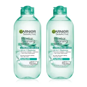 Garnier Micellar Water with Hyaluronic Acid, Facial Cleanser & Makeup Remover, Hydrating and Plumping, For All Skin Types, Vegan, Cruelty Free, 13.5 Fl Oz (400mL), 2 Count