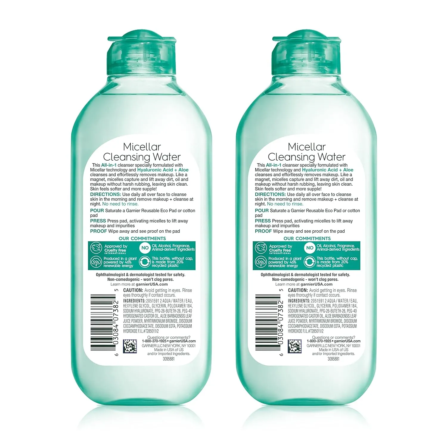 Garnier Micellar Water with Hyaluronic Acid, Facial Cleanser & Makeup Remover, Hydrating and Plumping, For All Skin Types, Vegan, Cruelty Free, 13.5 Fl Oz (400mL), 2 Count