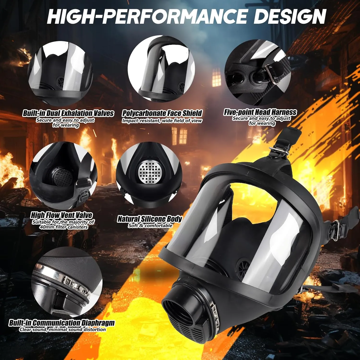Gas Masks Survival Nuclear and Chemical: Full Face Respirator Mask with Filters 40mm Activated Carbon Charcoal Filter Canister Military Grade for Dust Painting Chemical Mechanical Polishing Welding