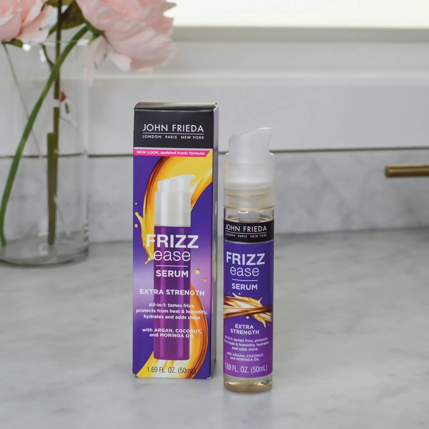 Generic John-Frieda's Anti Frizz, Frizz Ease Extra Strength Hair Serum with Argan Oil, Anti-Frizz Nourishing Treatment for Thick, Coarse Hair, 1.69 Ounce (2 Pack), Purple