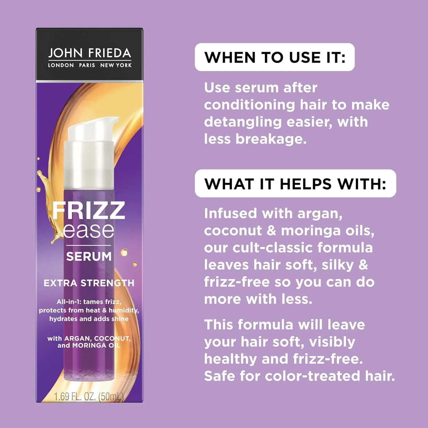 Generic John-Frieda's Anti Frizz, Frizz Ease Extra Strength Hair Serum with Argan Oil, Anti-Frizz Nourishing Treatment for Thick, Coarse Hair, 1.69 Ounce (2 Pack), Purple
