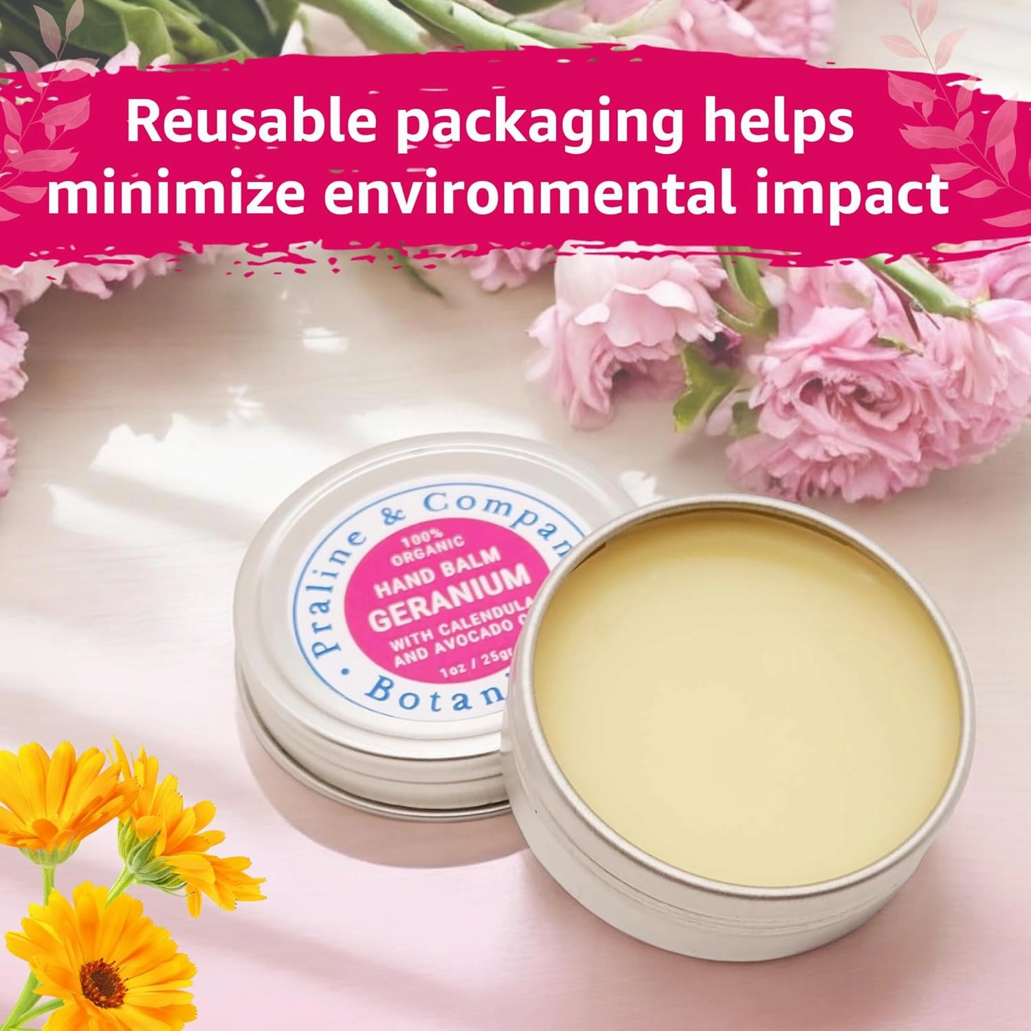 Geranium Hand Balm - Hydrating Hand Moisturizer for Chapped, Dry Hands - Organic & Plant-Based Hand Care - Handmade Salve Ointment with Palmarosa, Sage, Calendula Flowers & Avocado Oil - 2oz