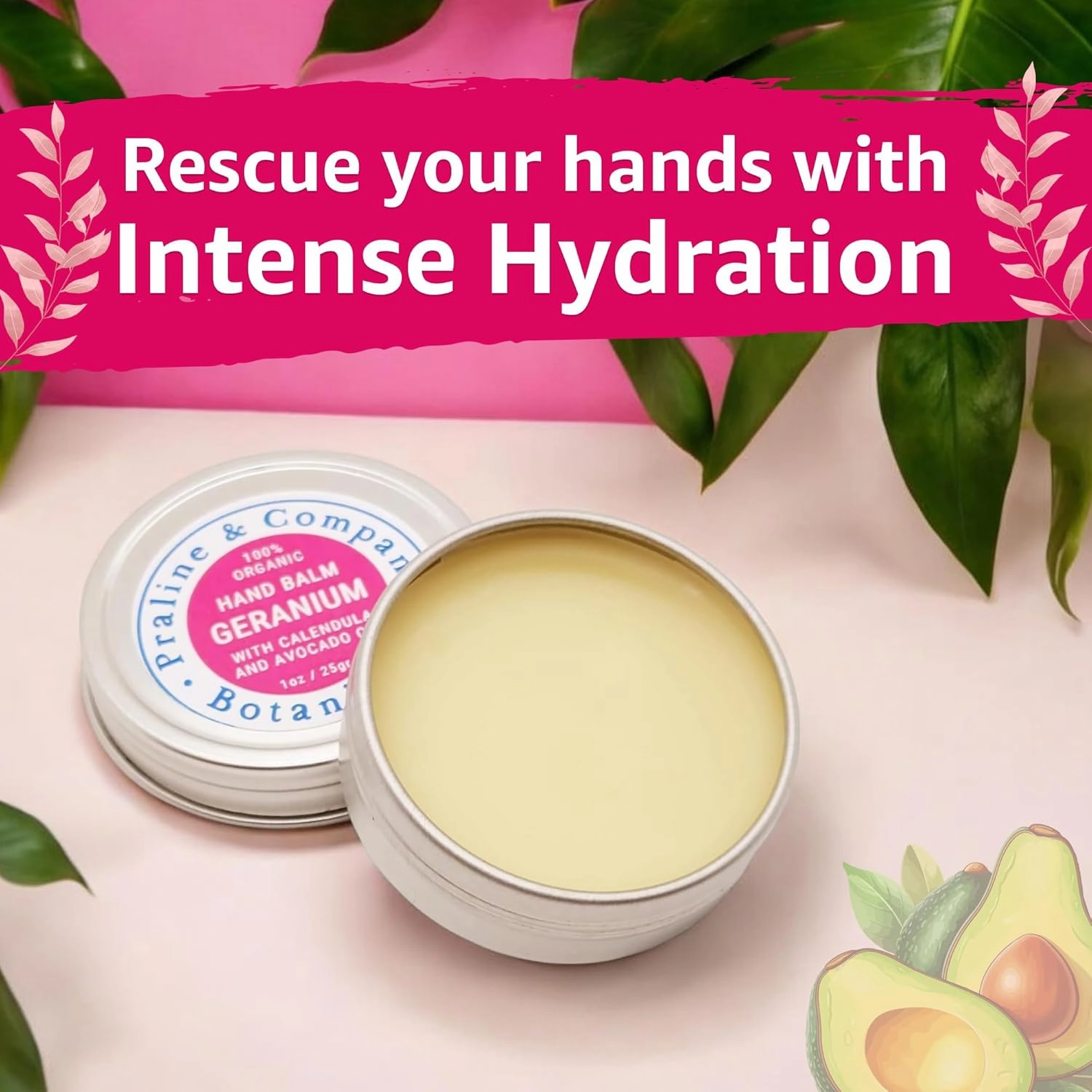 Geranium Hand Balm - Hydrating Hand Moisturizer for Chapped, Dry Hands - Organic & Plant-Based Hand Care - Handmade Salve Ointment with Palmarosa, Sage, Calendula Flowers & Avocado Oil - 2oz