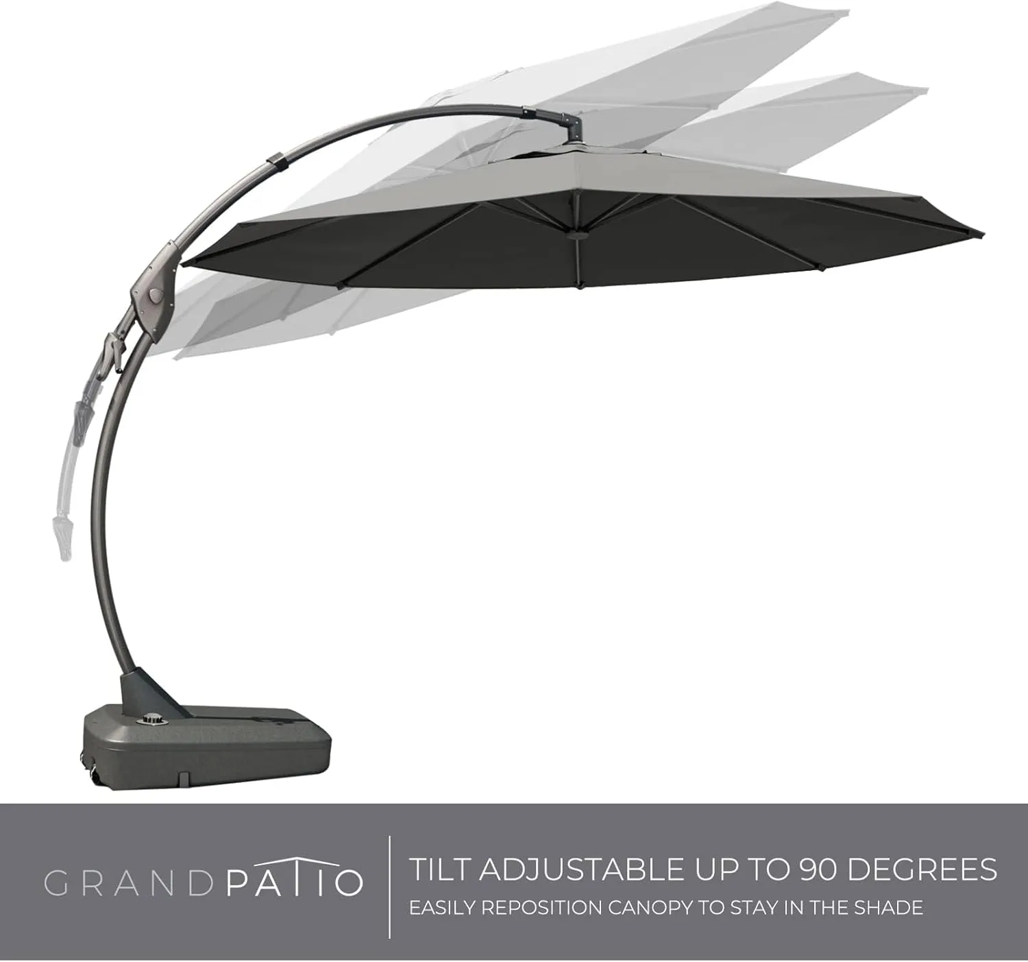 Grand patio 12' Sunbrella Cantilever Umbrella with Base Round Aluminum Offset Umbrella Outdoor Shade with Tilt Adjustment (Charcoal, 12 FT-SUNBRELLA)
