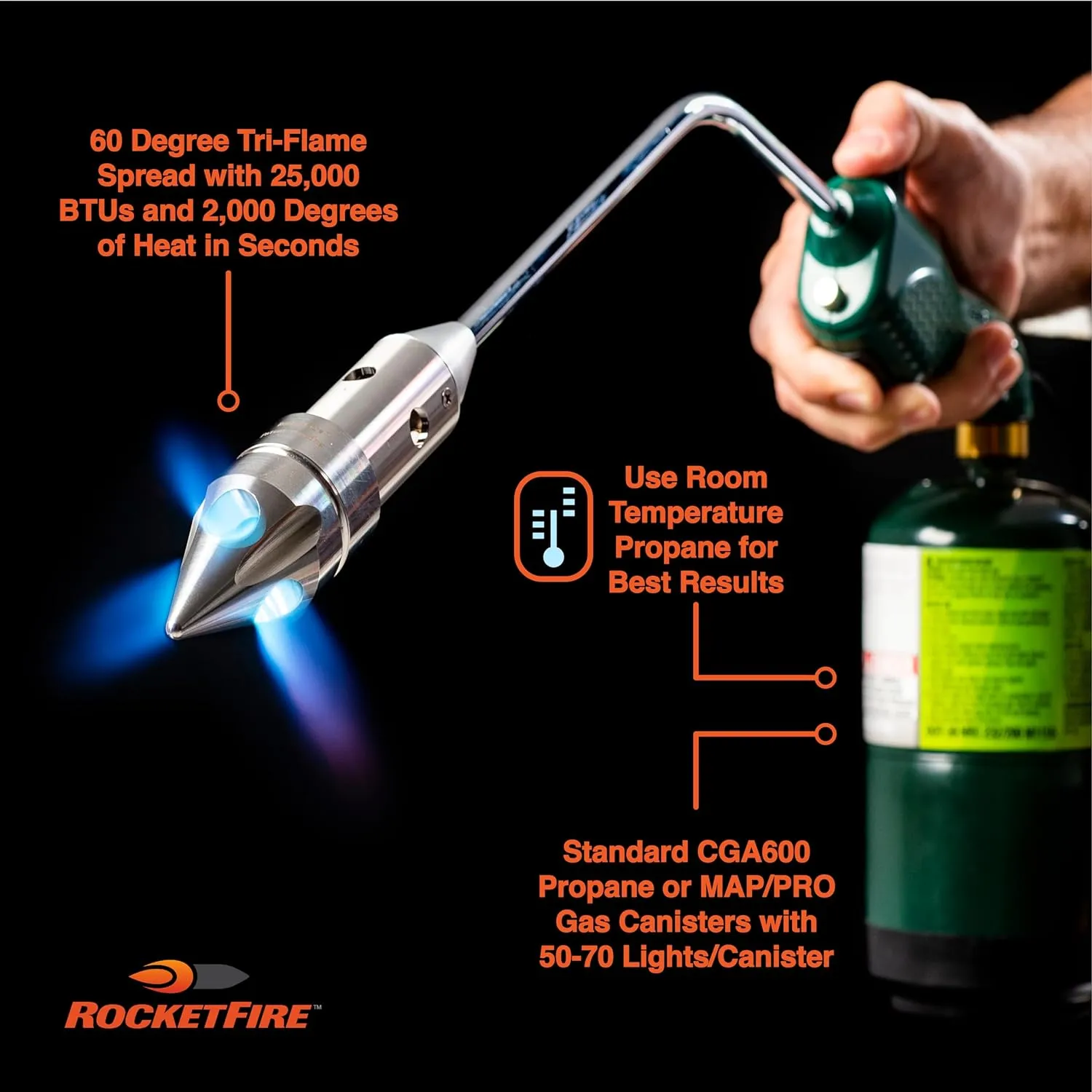 Green Fire Starter Torch | Atlas | Charcoal Starter | Tri-Flame Tip | Propane & MAP/PRO Compatible | Case Included