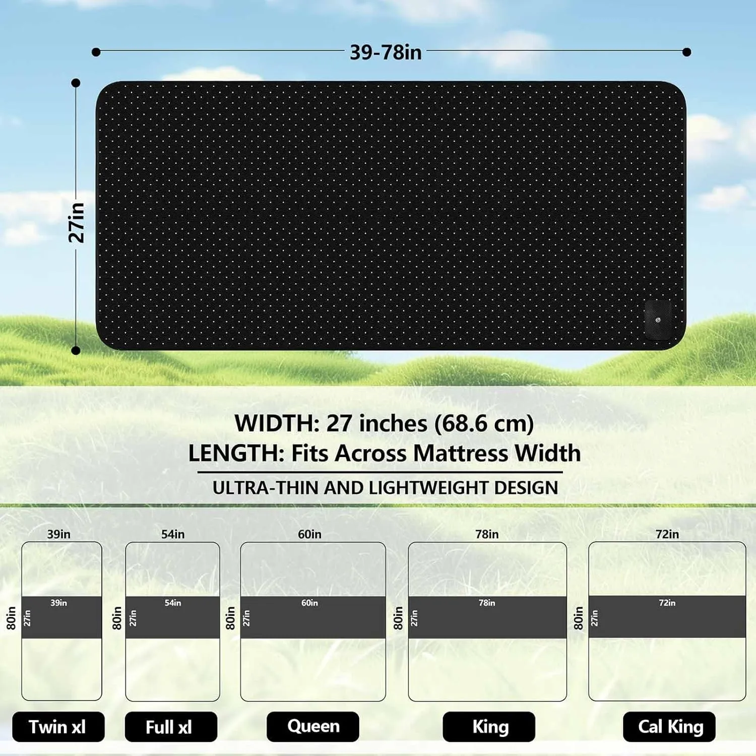 Grounding Mat for Bed, Grounding Pad for Sleeping, Tear-Resistant PU Leather Grounding Mattress with Cord (27"x76", King, Charcoal)