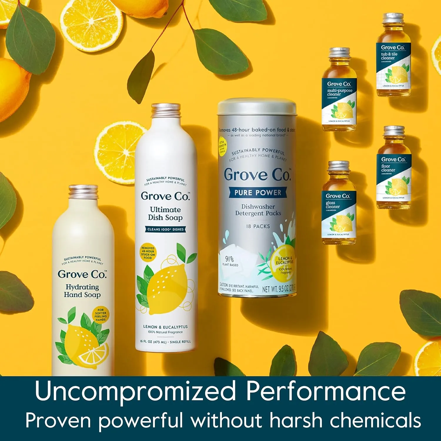 Grove Co. Hydrating Gel Hand Soap Refills (2 x 13 Fl Oz)   1 x Reuseable Glass Soap Dispenser, No Plastic Waste & Liquid Refillable Starter Kit, Natural Lemon & Eucalyptus Fragrance