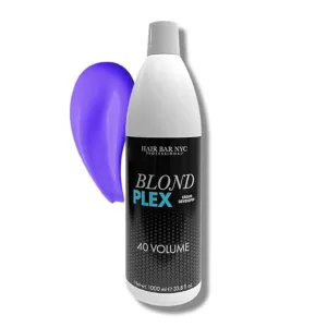 HAIR BAR NYC 40 Volume - Blond Plex Anti-Yellow Porfessional Lightening System for Charcoal Hair Bleach - Violet Developer with Plex, Reduce Brassy, Eliminates Orange Tones 33.8oz/1lt