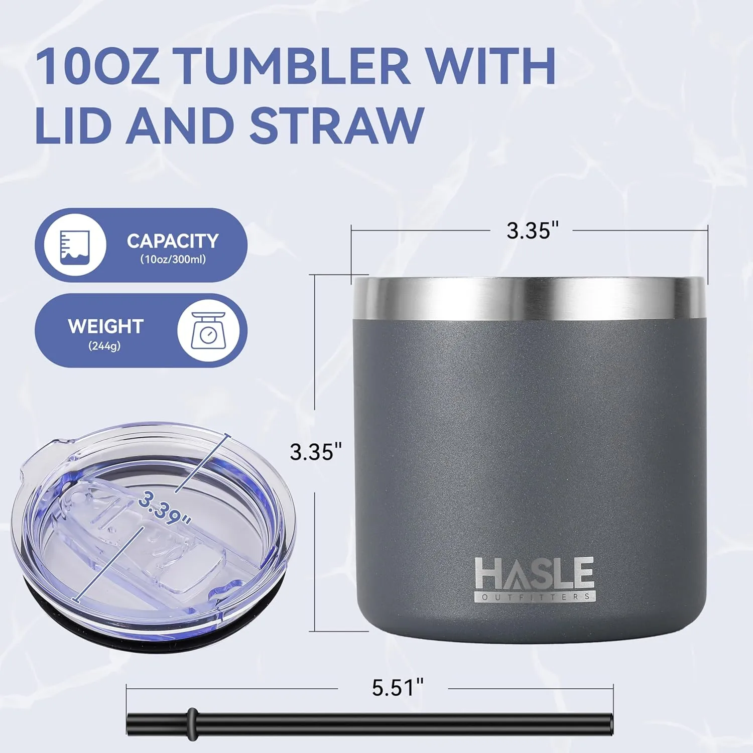 HASLE OUTFITTERS 10oz Insulated Tumblers with Lid and Straw,Stainless Steel Tumbler Travel Coffee Mug,Double Wall Reusable Tumbler Cup for Iced and Hot Drinks(Charcoal Gray,12 Pack)