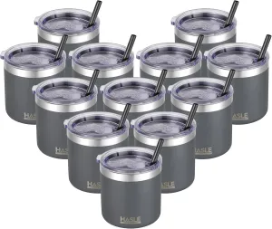HASLE OUTFITTERS 10oz Insulated Tumblers with Lid and Straw,Stainless Steel Tumbler Travel Coffee Mug,Double Wall Reusable Tumbler Cup for Iced and Hot Drinks(Charcoal Gray,12 Pack)
