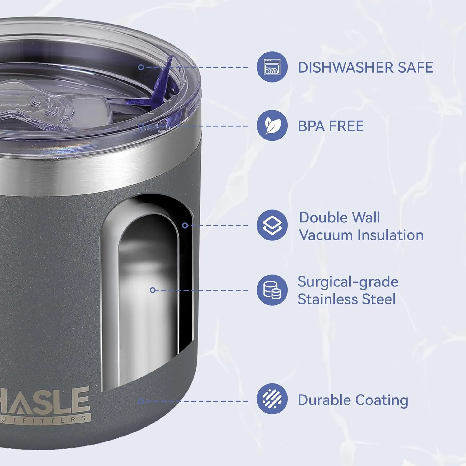 HASLE OUTFITTERS 10oz Insulated Tumblers with Lid and Straw,Stainless Steel Tumbler Travel Coffee Mug,Double Wall Reusable Tumbler Cup for Iced and Hot Drinks(Charcoal Gray,12 Pack)