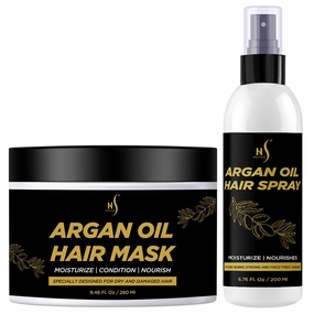 HerStyler Argan Oil Hair Mask 9.46 FL OZ and Argan Oil Hair Spray 6.76 FL OZ, Deep Conditioning Hair Mask and Anti Frizz Hair Spray Set