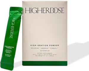 HigherDOSE HIGH-DRATION Electrolytes Powder – Replenishes & Energizes with Real Watermelon, Magnesium, Vitamin Complex & Coconut Water – Post Workout Recovery - No Added Sugar (30 Servings)